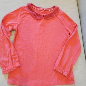 Mini Boden coral velvet collar long sleeve top 7-8 y